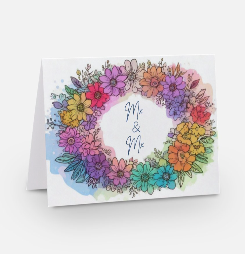 Love In Full Bloom - Mx & Mx Nonbinary, Genderqueer, or Gender-Diverse LGBTQ+ Wedding Card