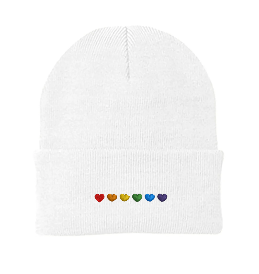 White Pride Hearts Beanie