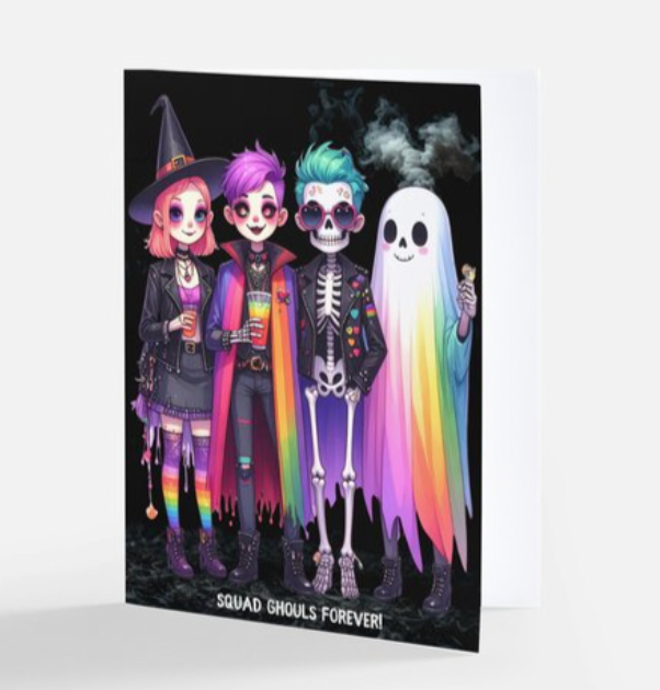 “Squad Ghouls Forever” Halloween Card – Queer, Colorful & Spooktacular LGBTQ Friendship Card