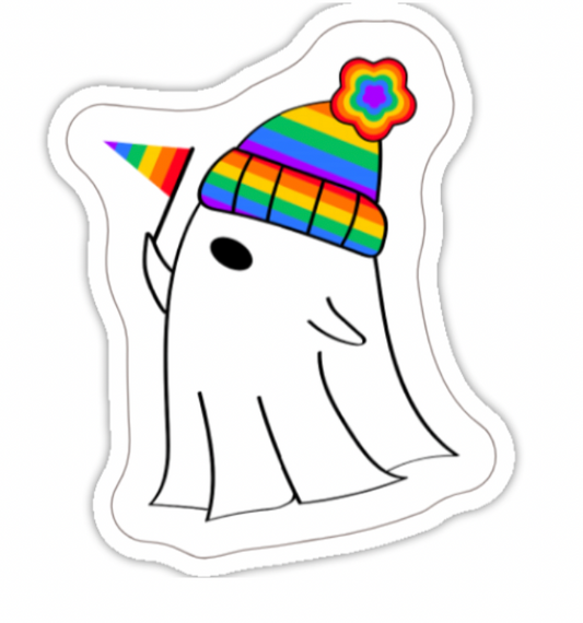 Rainbow Beanie Ghost Sticker – Cute Queer Pride Sticker