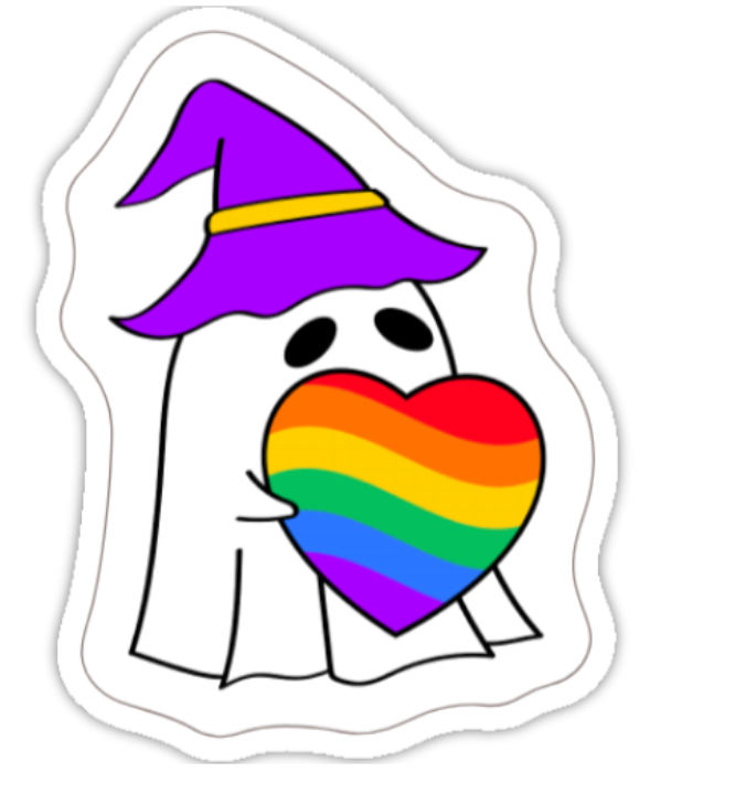 Rainbow Heart Witch Ghost Sticker – Queer Halloween Sticker