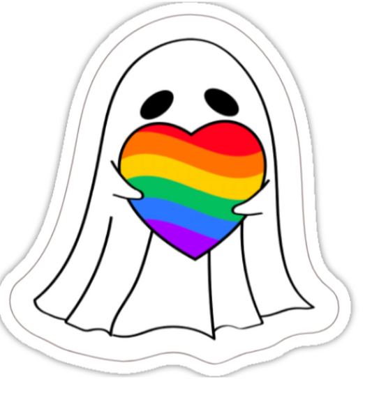 Rainbow Heart Ghost Sticker – Cute Queer Halloween Sticker