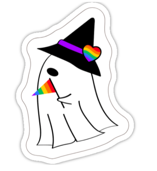 Rainbow Witch Ghost Sticker – Queer Pride Halloween Sticker