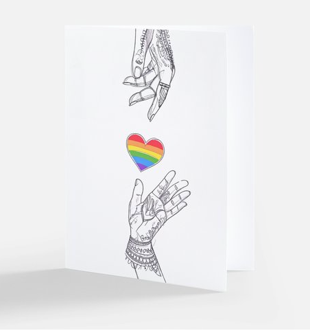 Rainbow Heart Henna Hands Card - Queer Love & Connection LGBTQ Greeting Card