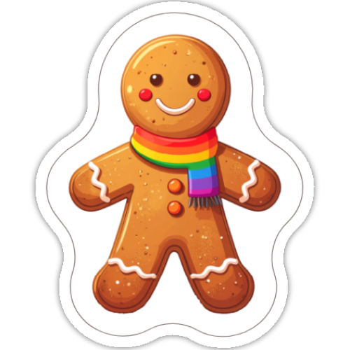 Rainbow Scarf Gingerbread Sticker - Cozy Holiday Pride